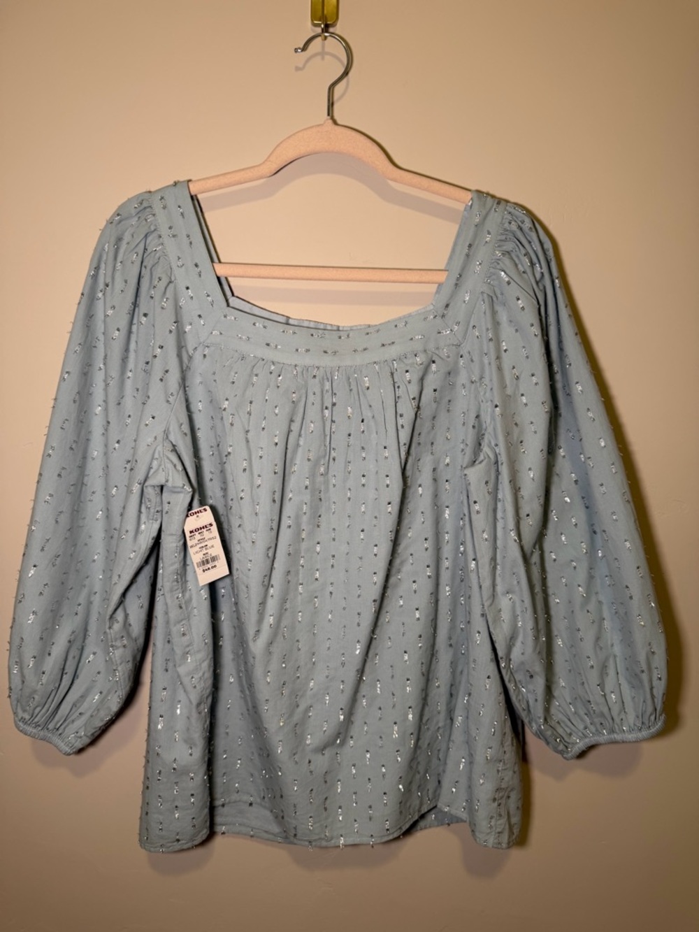LC Lauren Conrad Powder Blue Square Neck Blouse with Shimmer